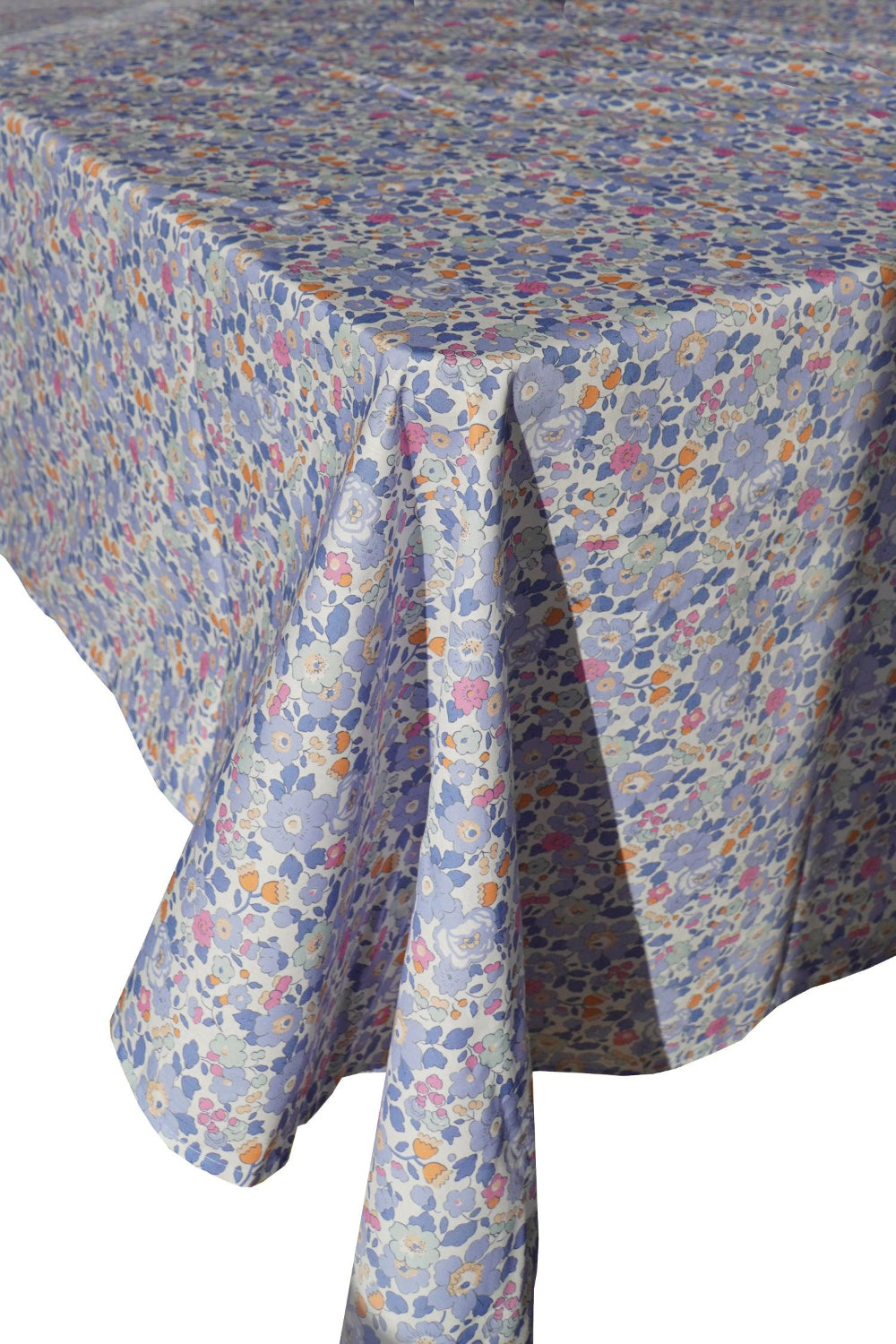 Floral patterned tablecloth on a white background