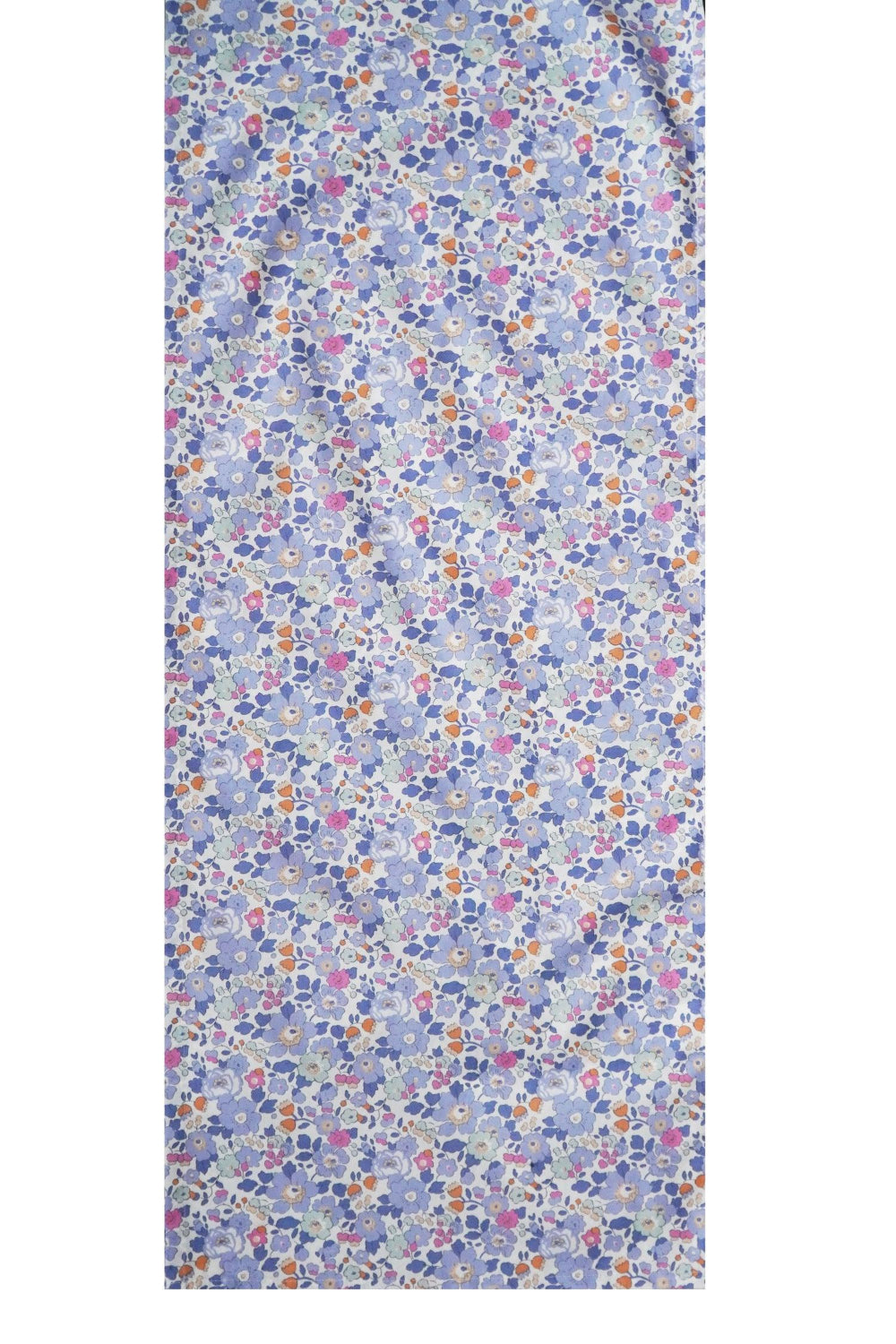 Floral patterned fabric table runner on a white background