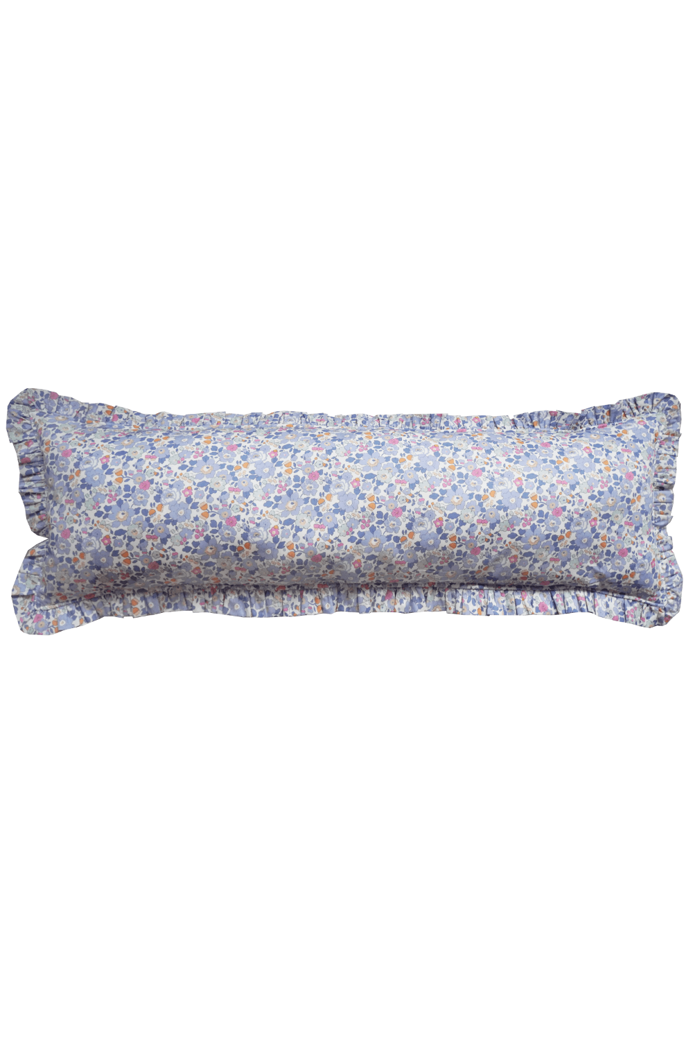 Floral patterned lumbar cushion on a solid background