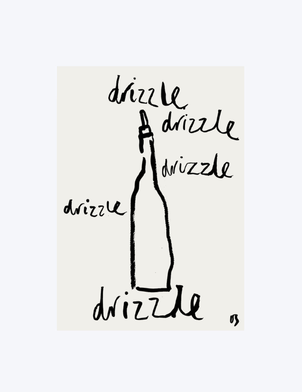 Illustration of a bottle with 'drizzle' text on a beige background