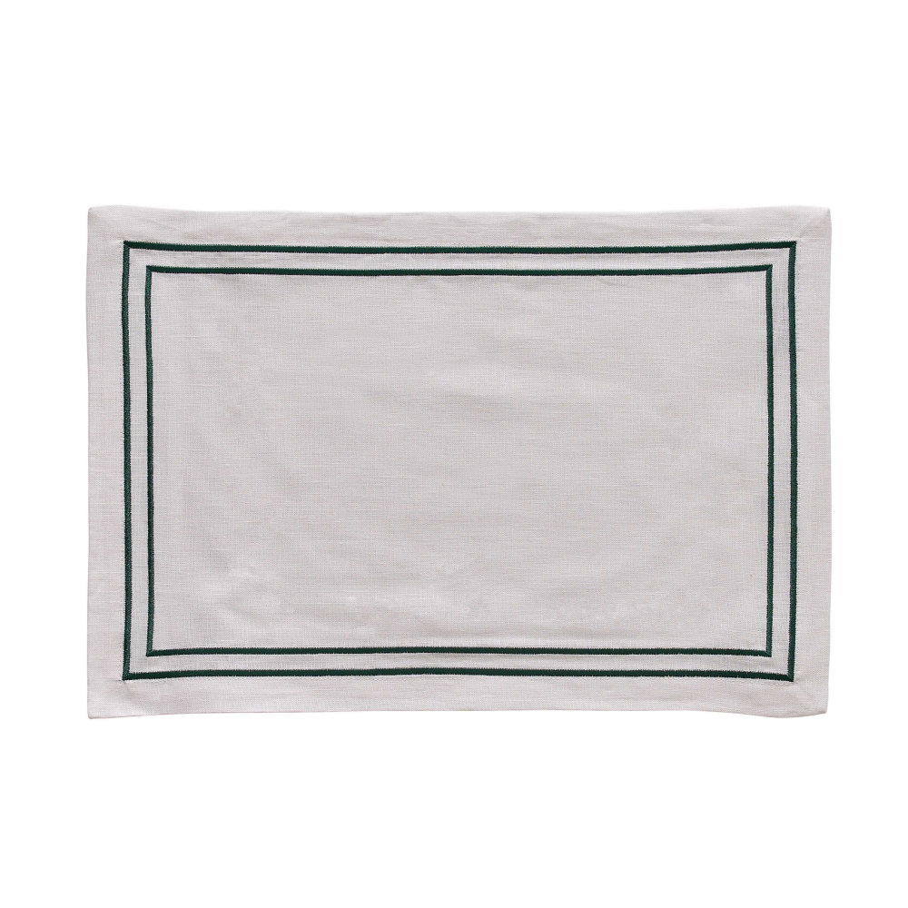 Rectangular placemat with green border on a white background