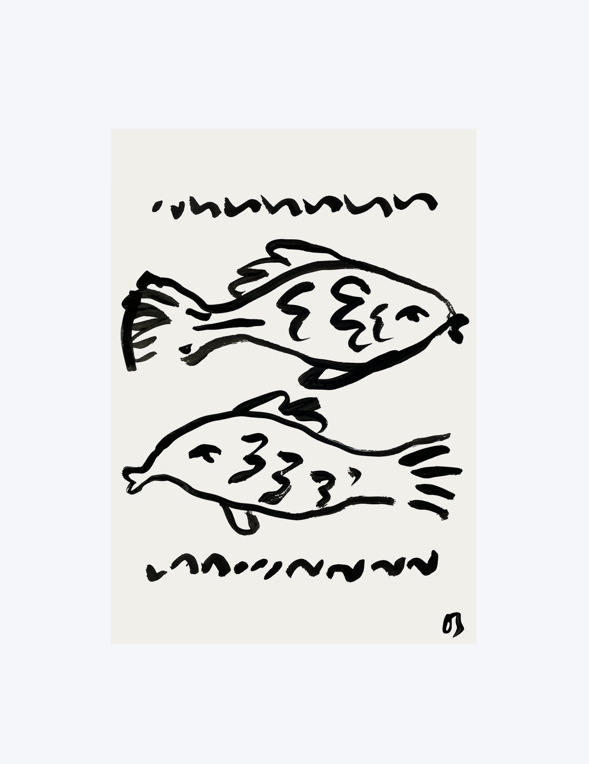 Two stylized fish illustrations on a beige background