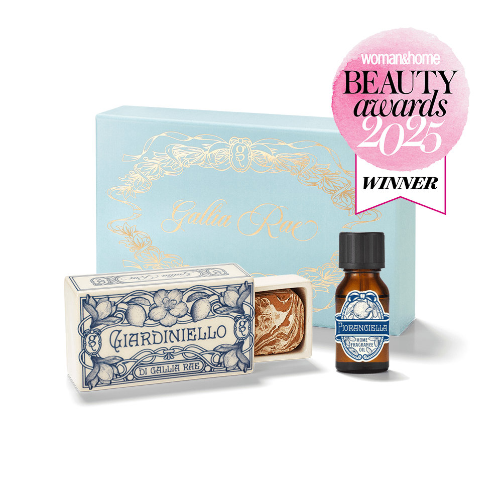 Beauty products with 'Woman&Home Beauty Awards 2023 Winner' badge on a white background