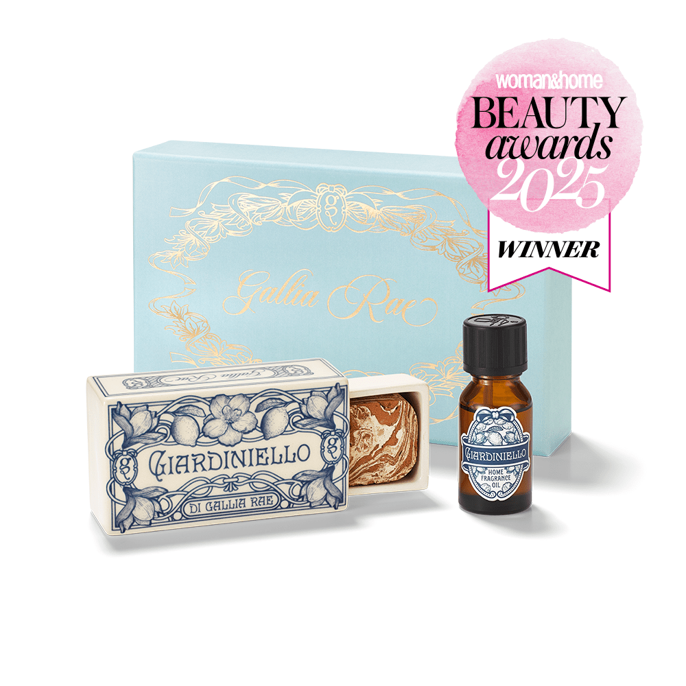 Beauty products with 'Woman&Home Beauty Awards 2023 Winner' badge on a white background