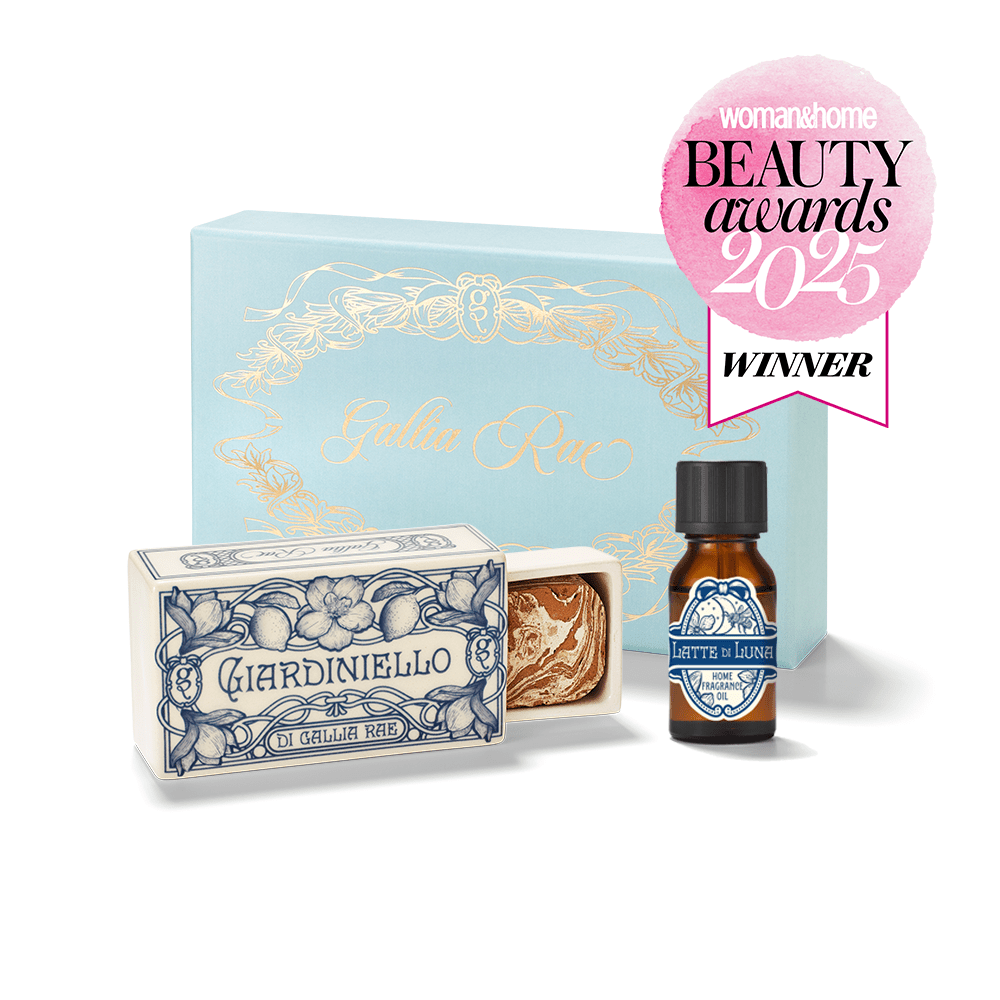 Gallia Rae home fragrance matchbox diffuser set featuring a 'Woman's Home Beauty Awards 2025 Winner' badge.