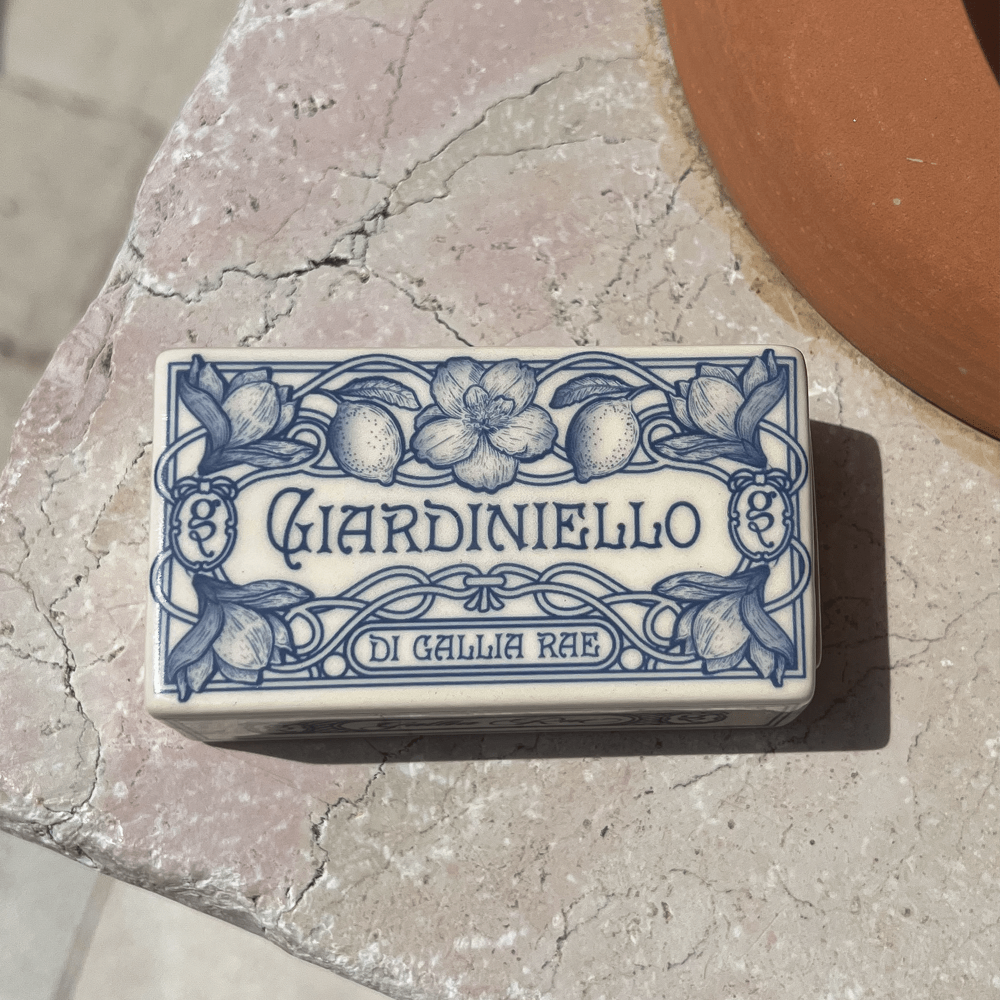 Gallia Rae ceramic matchbox styled with Pietrina Diffusion Stone for home fragrance