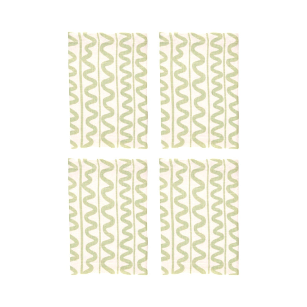 Four linen wiggle zigzag napkins white background
