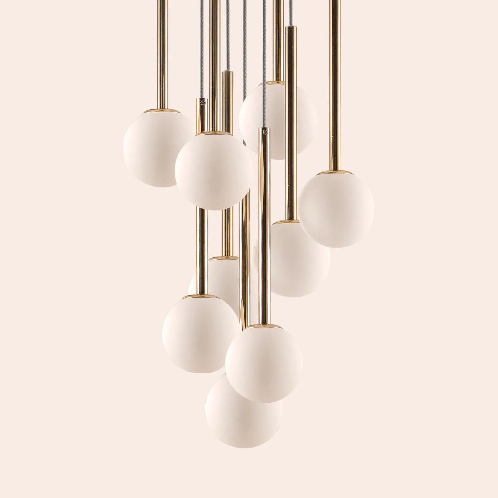 Houseof brass cluster pendant ceiling light with nine opal glass globe shades