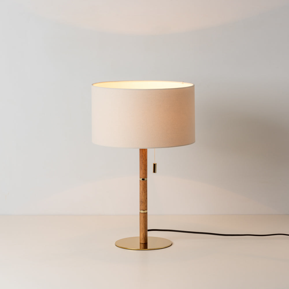 Wooden and Brass Disk Table Lamp