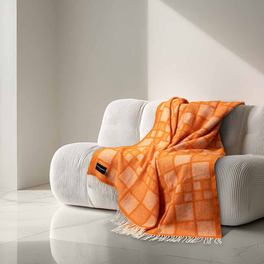 Evening Tales - Pure New Wool Blanket - Mosaic Orange