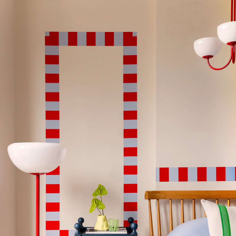Angled view of Jam red 3 light dome ceiling light
