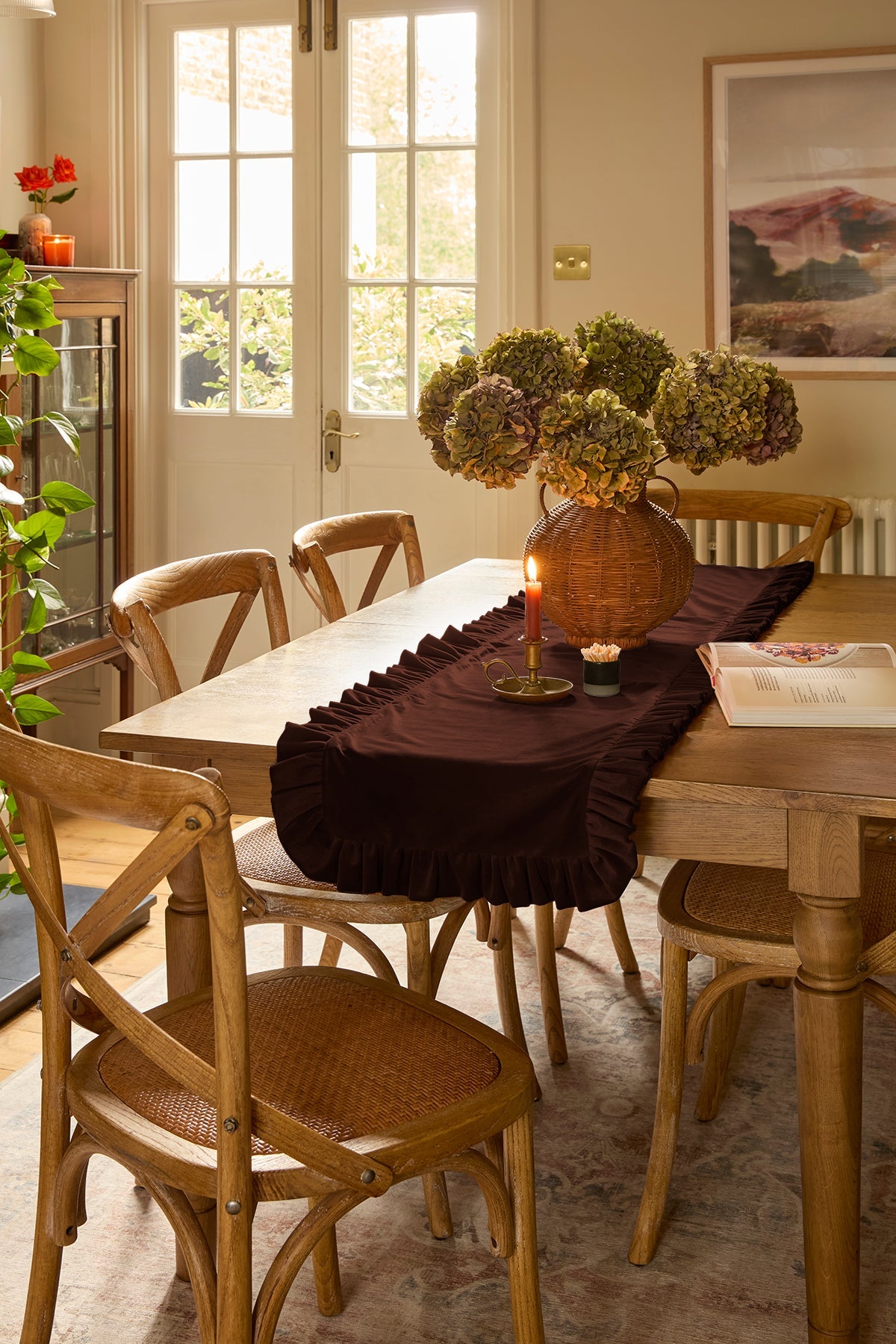 Kika Bespoke chocolate velvet ruffled table runner