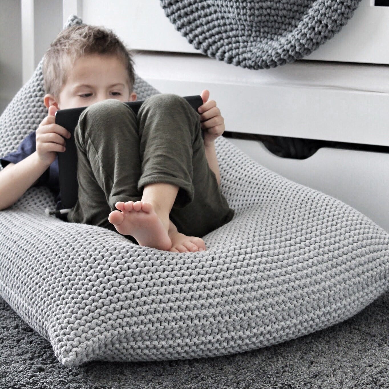 Knitted Bean Bag Kids - Light Grey