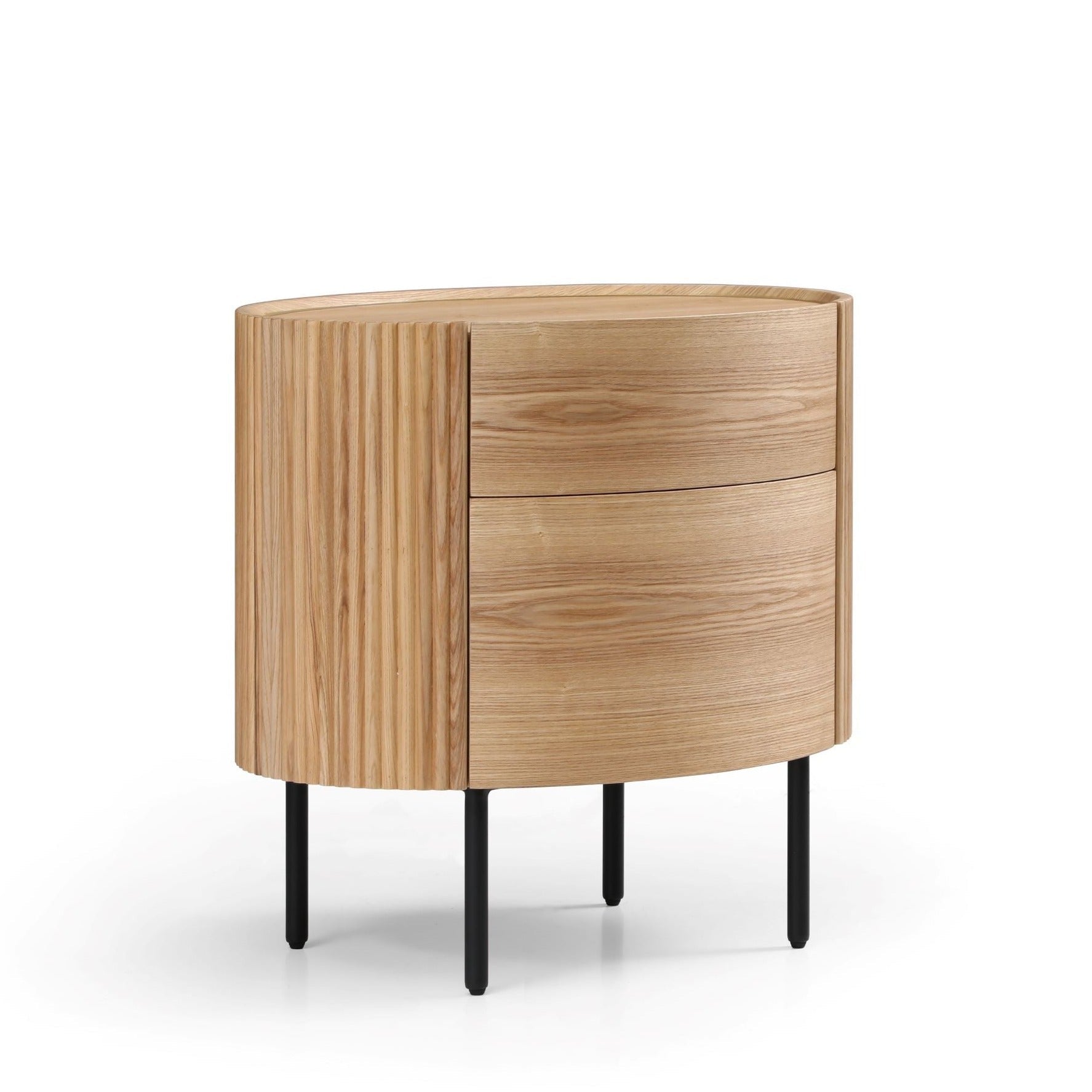 Wooden side table with a drawer on a white background