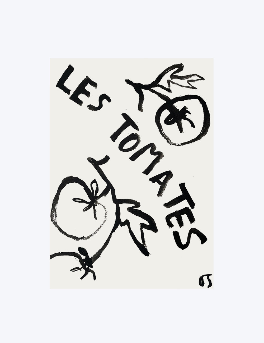 Black text 'LES TOMATES' with tomato illustrations on a beige background
