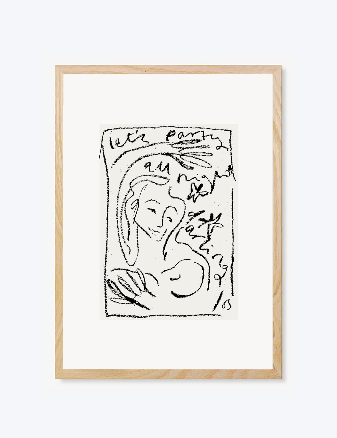 Framed black and white abstract artwork on a white background