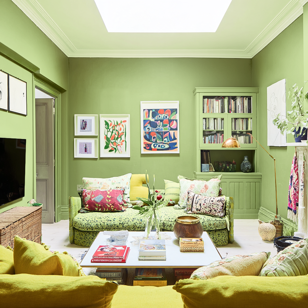 Little Knights Meadow green paint with yellow and blue tones