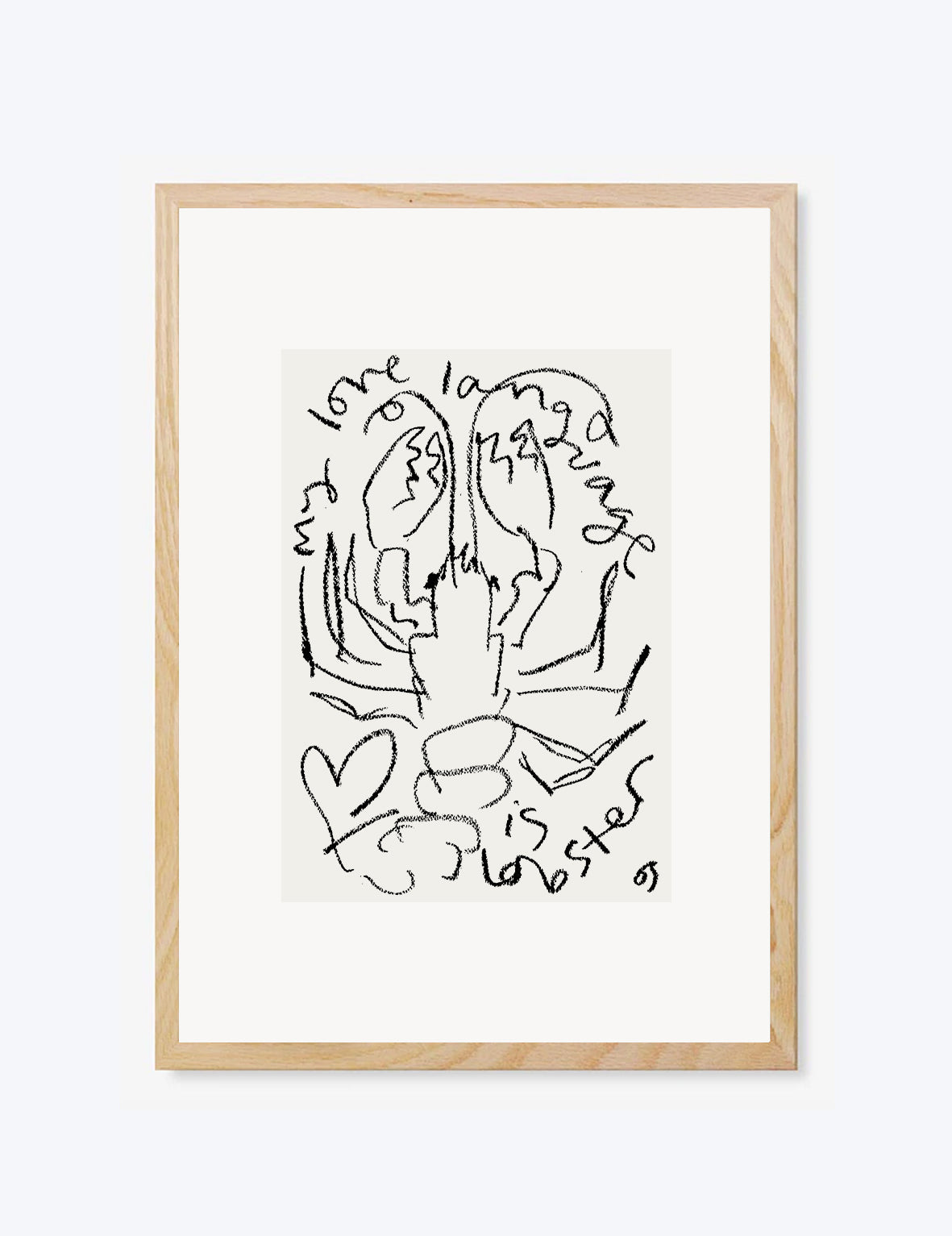 Framed artwork MY LOVE LANGUAGE IS LOBSTER by olivia sewell at mash and mint