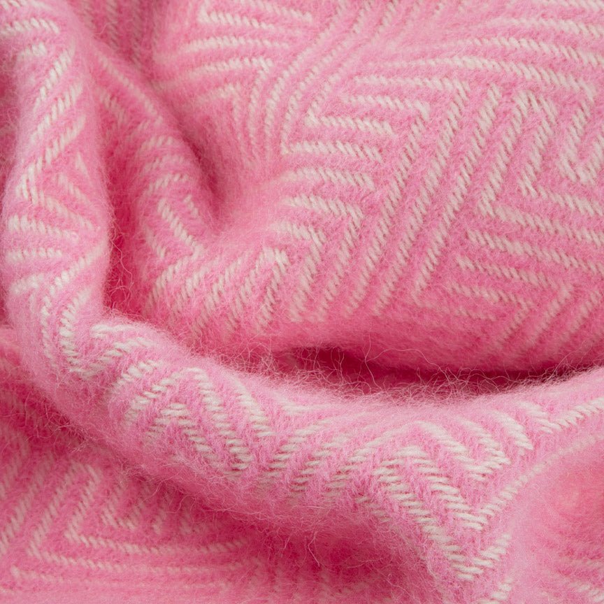 Close-up of pink blanket with a subtle pattern