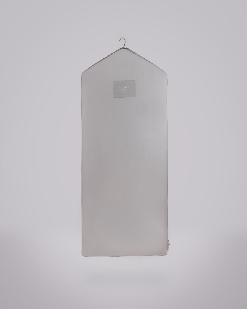 Long Organic cotton hanging clothes bag shown against a clean, light grey background. 