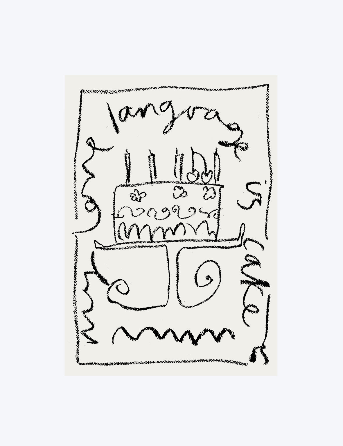 Hand-drawn illustration of a birthday cake with candles on a white background