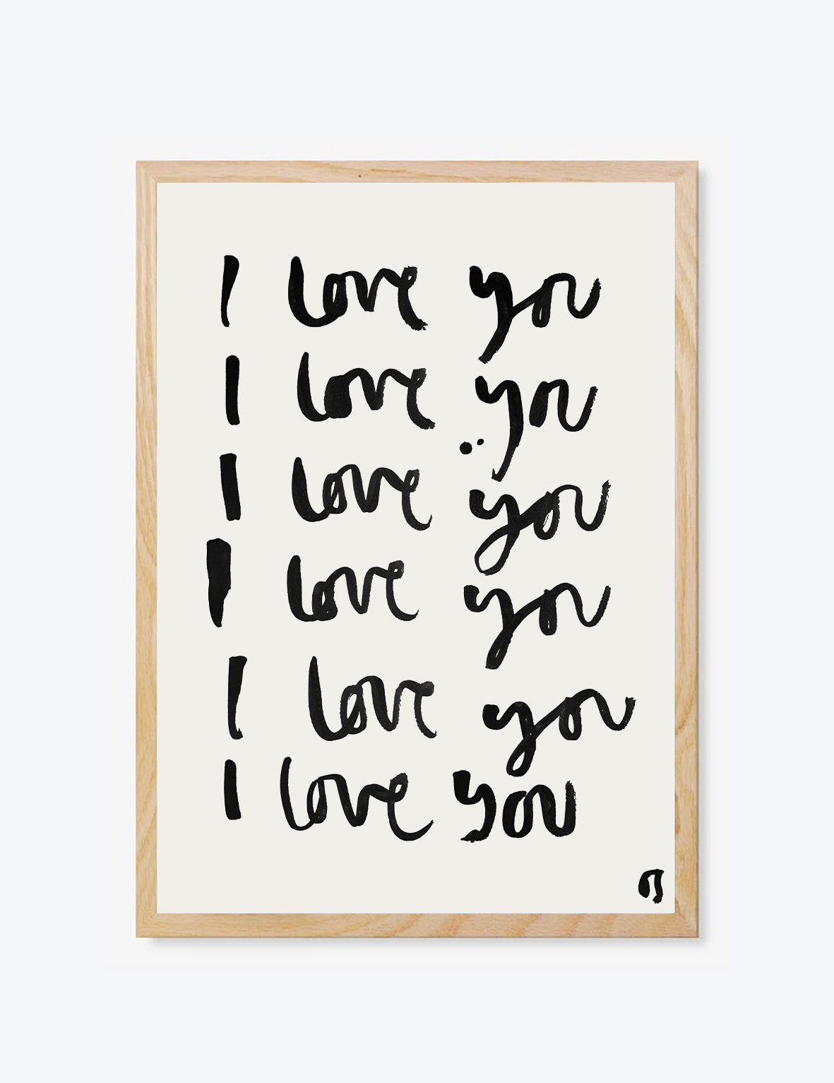 Framed artwork with 'I love you' text on a white background