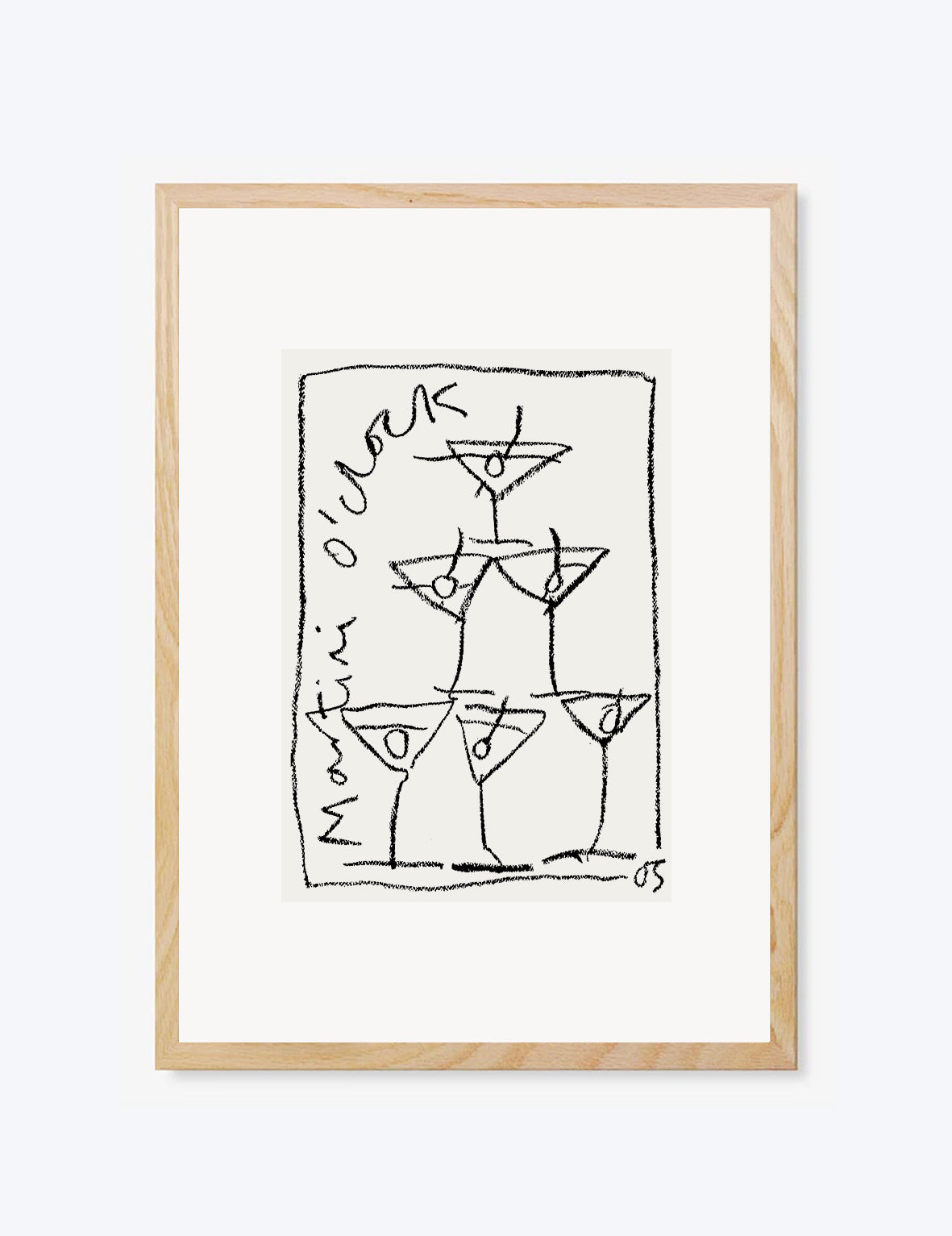 Framed black and white abstract artwork on a white background