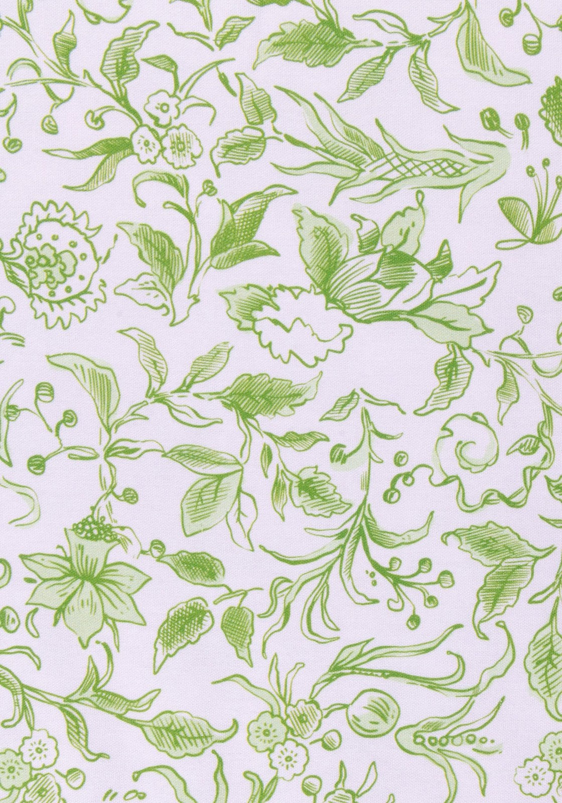 Green floral and leaf pattern on a light blue background