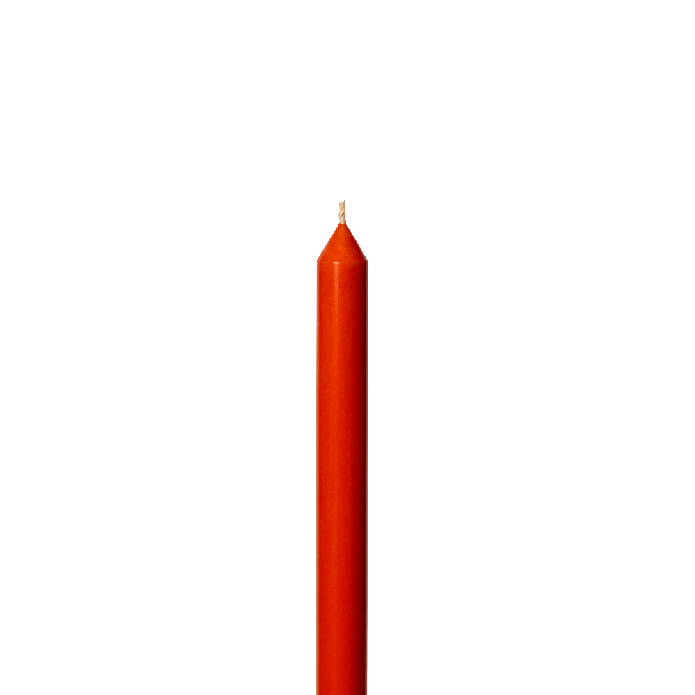 Mandarin orange tapered candle on a white background