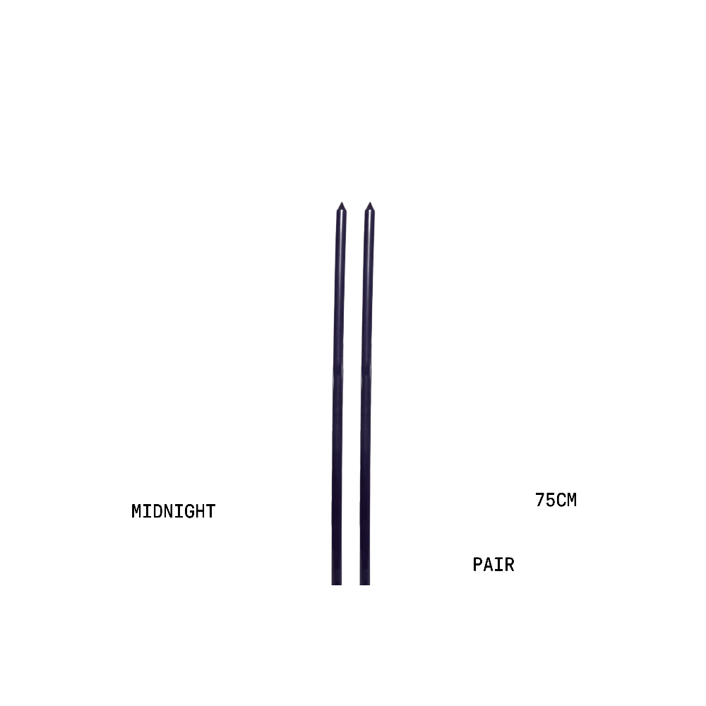 Two candles labelled 'Midnight' and '75CM Pair' on a white background
