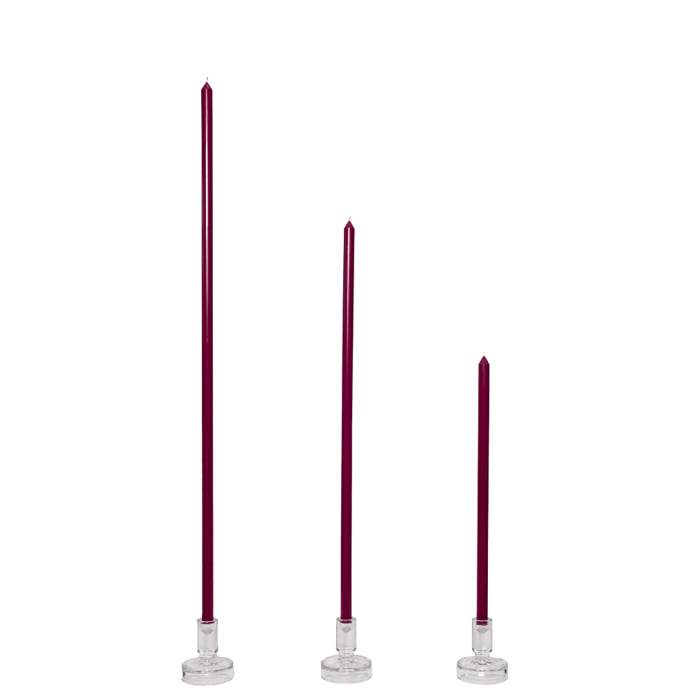 Three burgundy candles intimate dining or hosting
