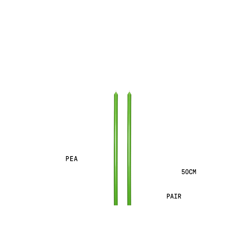 Two pea green coloured labelled 'PEA' and '50CM PAIR' on a white background
