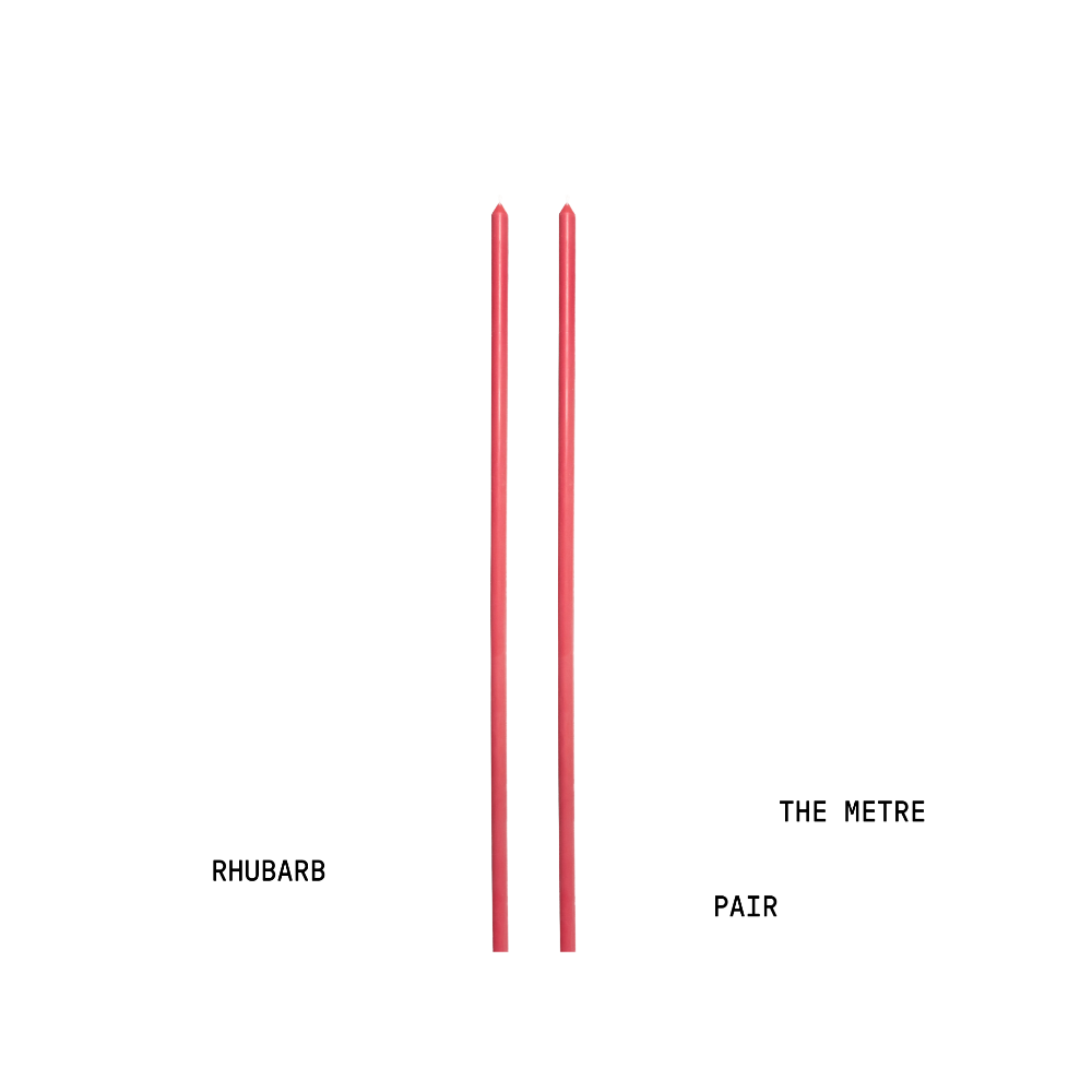 Two rhubard metre red lines with text 'RHUBARB' on the left and 'THE METRE PAIR' on the right against a white background.