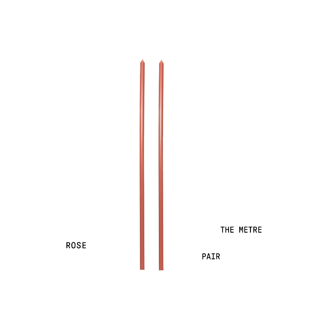 Two rose handpoured metre candles labelled 'Rose' and 'Pair' on a white background with text 'The Metre'.