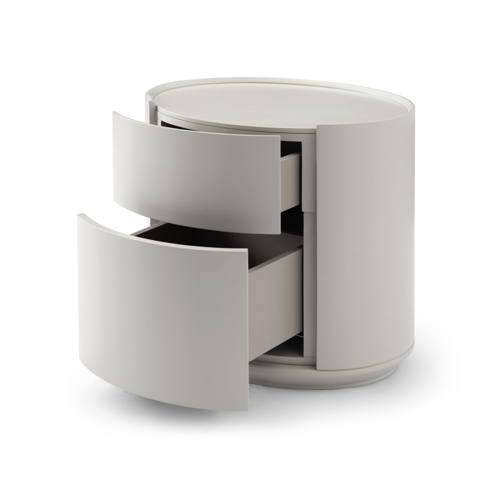 ming bedside table matte beige by tommy franks drawers open to view