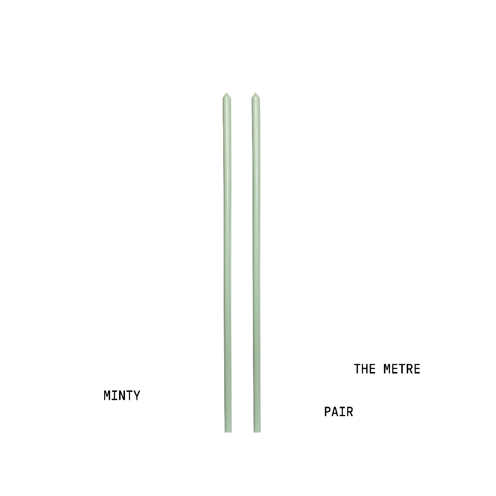 Two green minty green metre long candles 