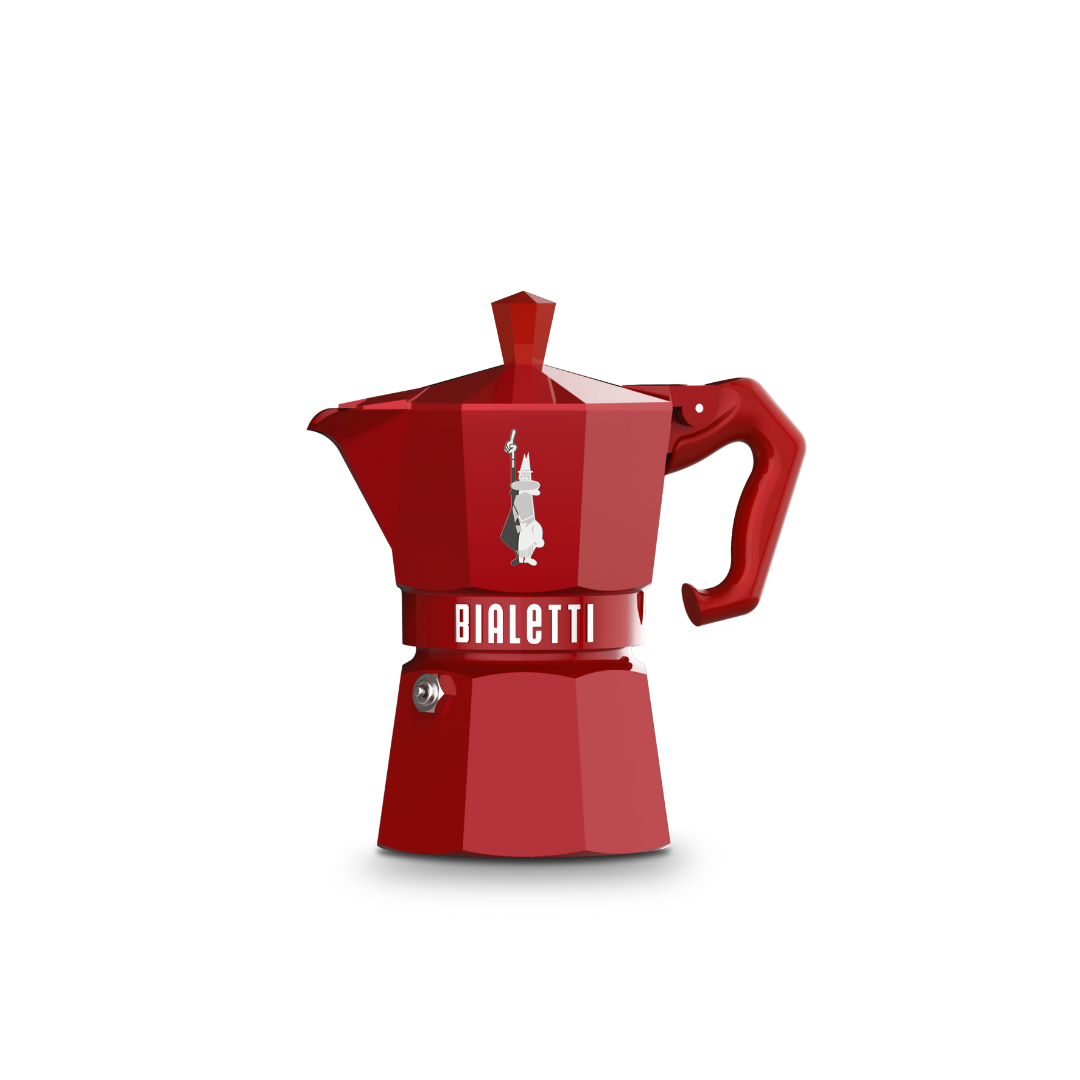Red Bialetti coffee maker on a white background
