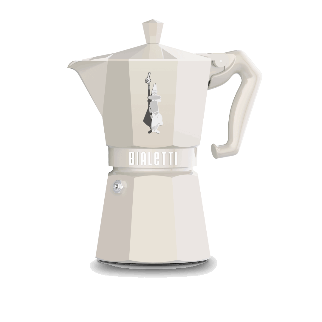 White and beige coffee maker with 'Bialetti' branding on a white background