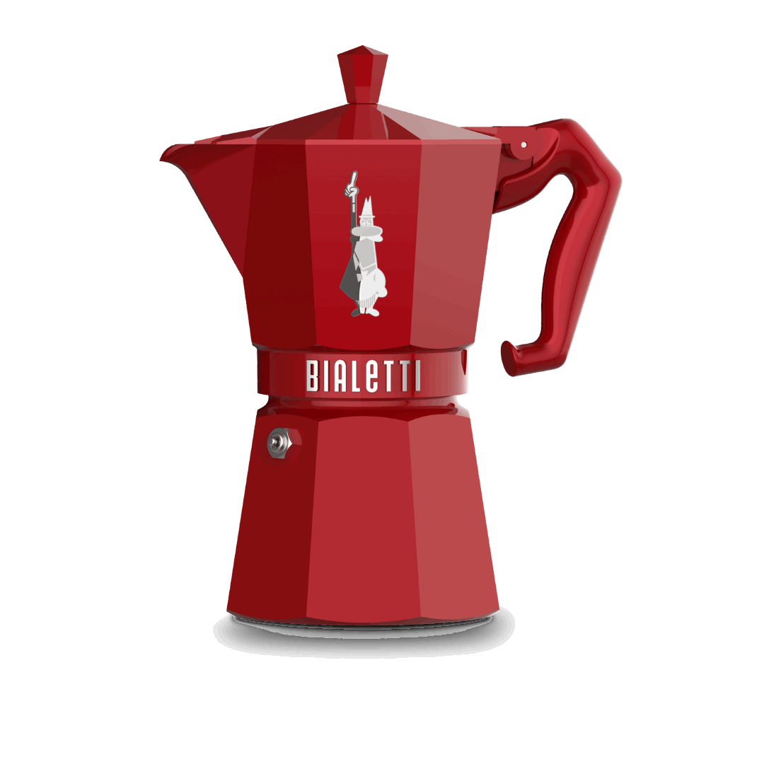 Red Bialetti coffee maker on a white background