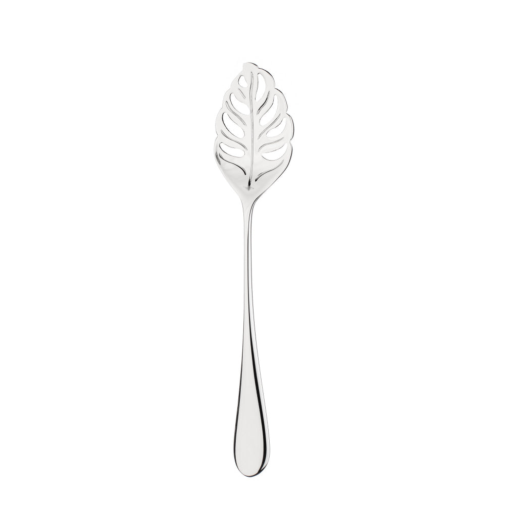 Mulberry leaf Silver spoon with leaf design on a white background