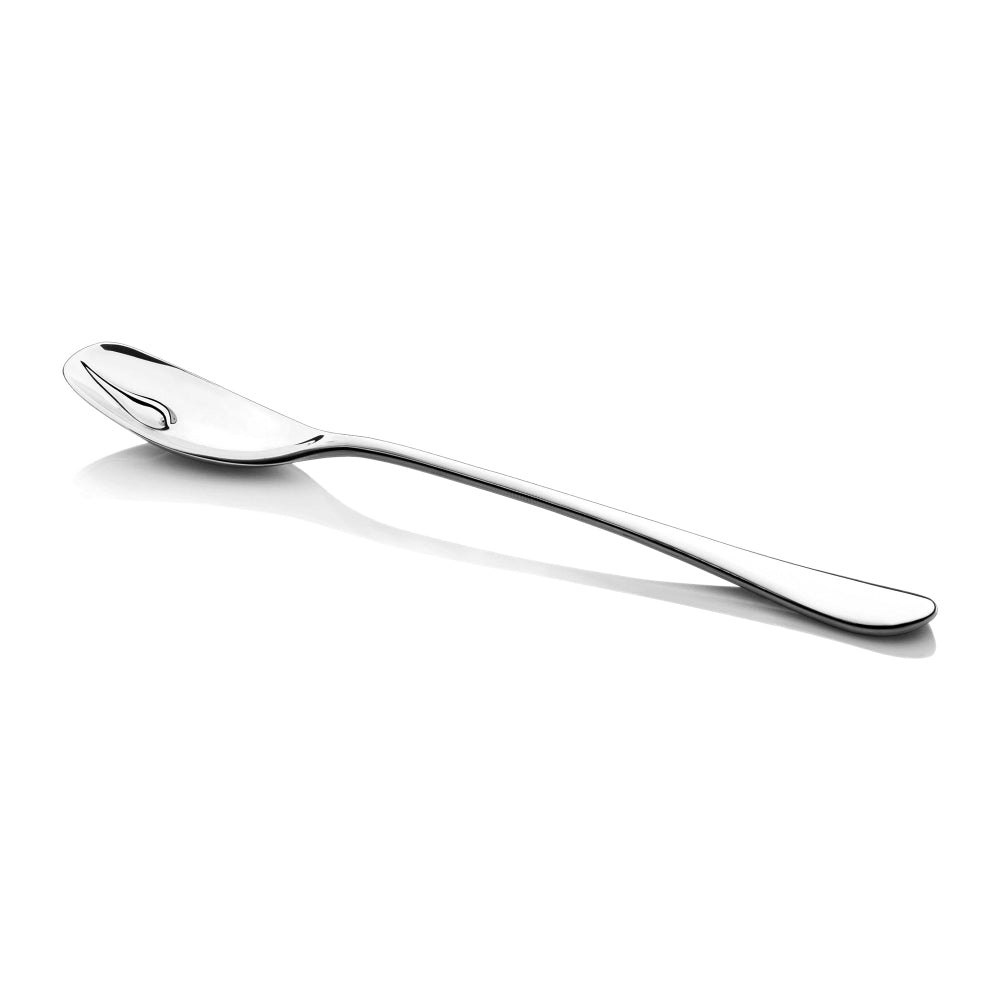 Textured droplet Silver spoon on a white background
