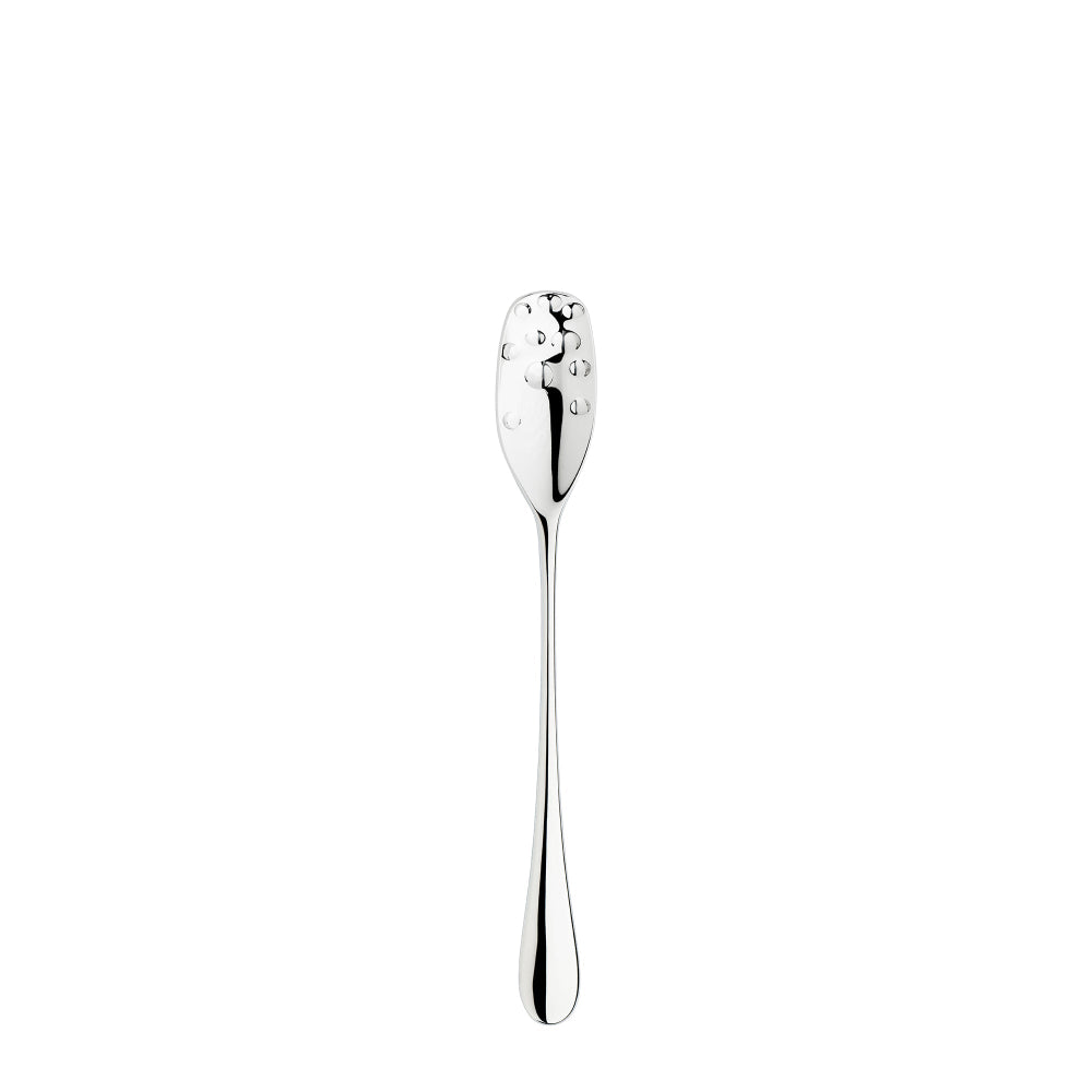 Mulberry mirror rain droplet Silver spoon with decorative head on a white background