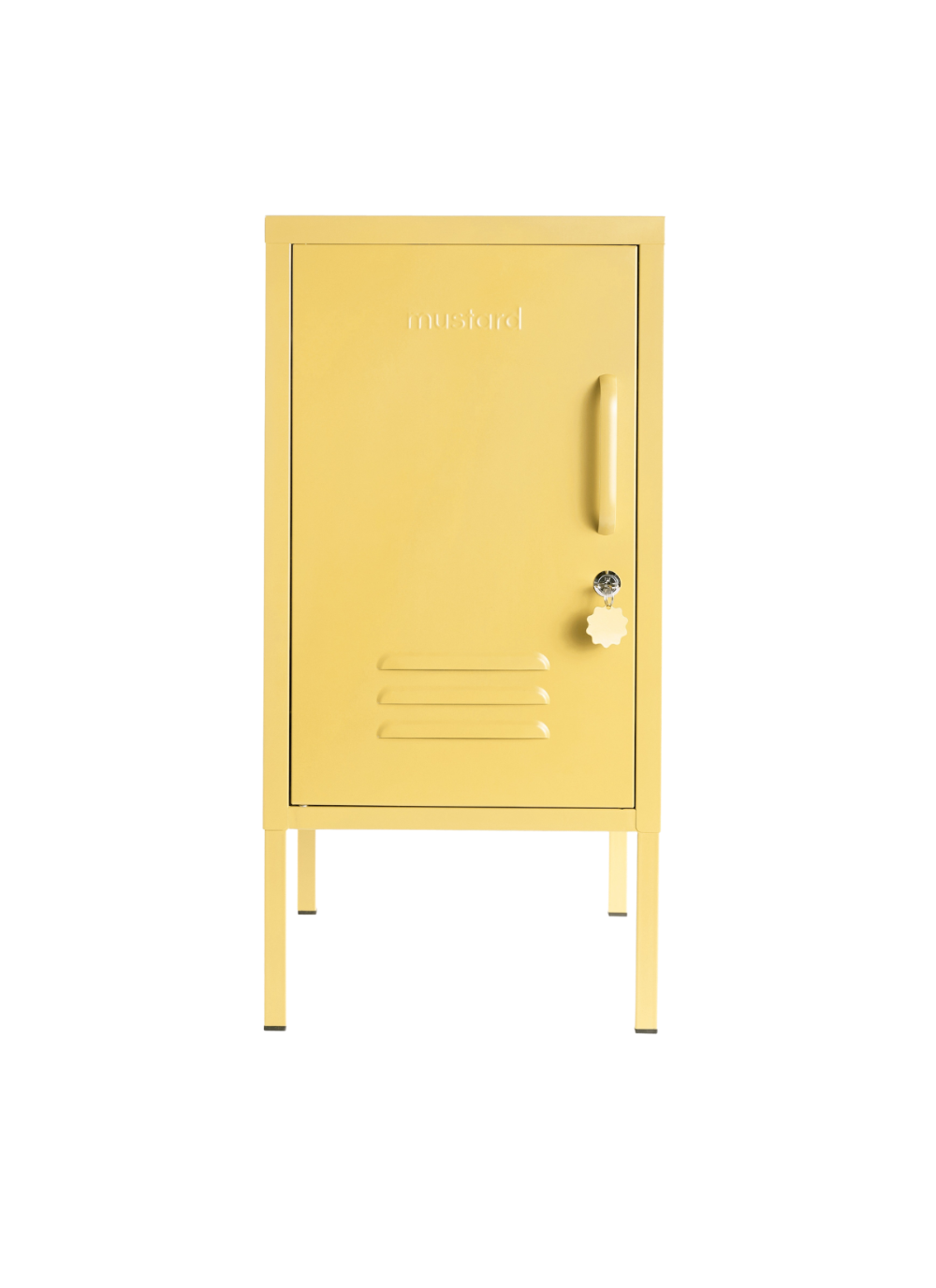 Yellow locker with a handle on a white background