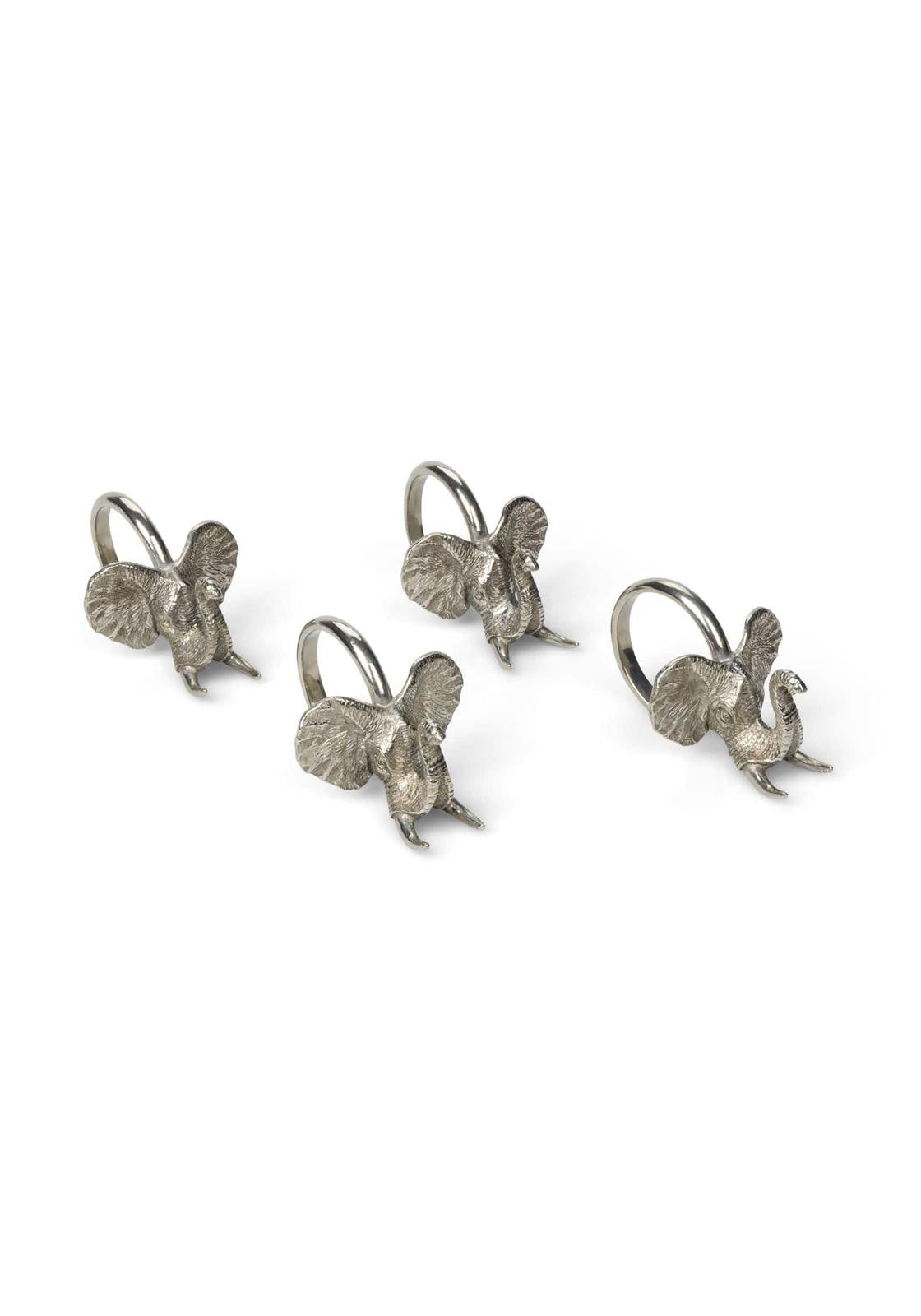 Pewter muted silver elephant napkin rings set of four