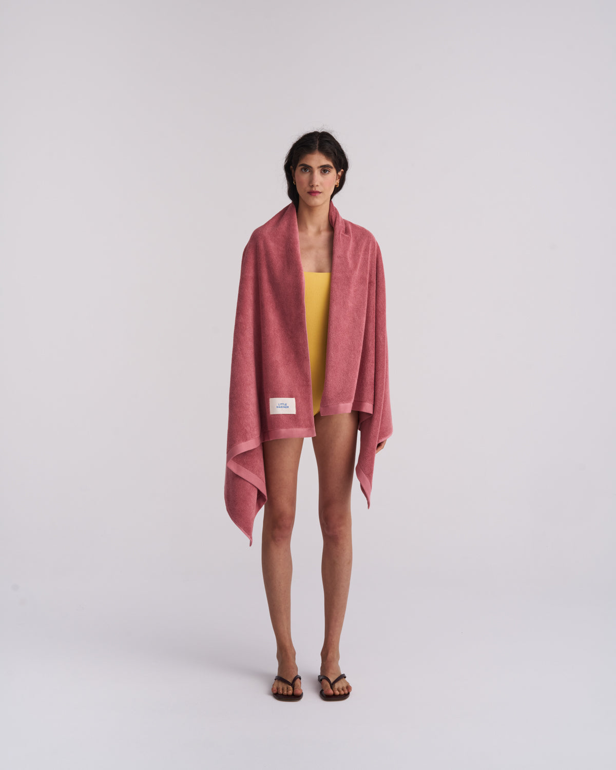 Luxury dusty rose terry beach towel made from organic cotton