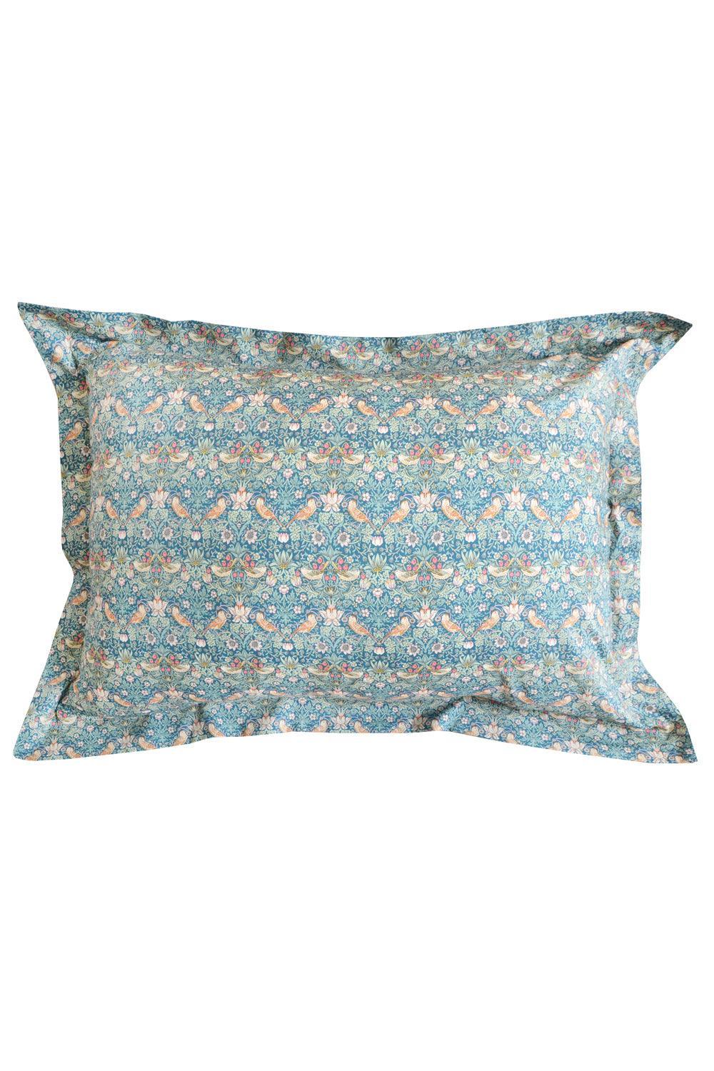 Oxford Pillowcase made with Liberty Fabric Strawberry Thief pattern on a white background
