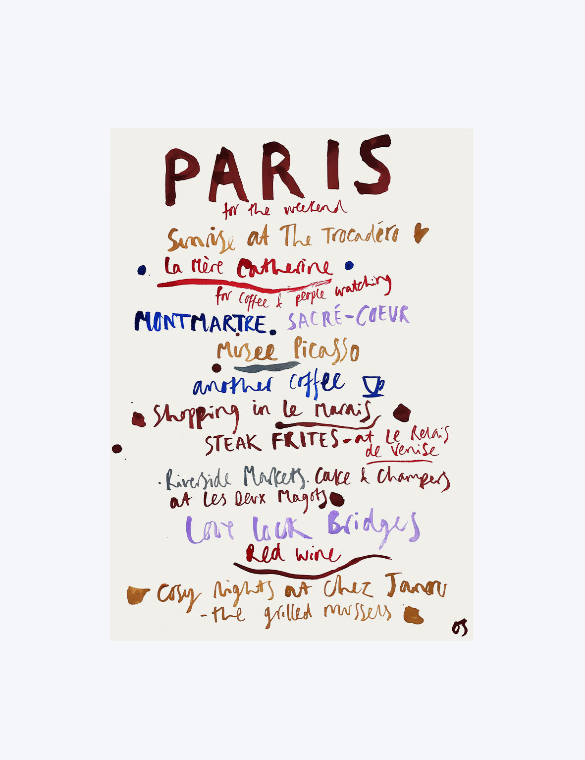 Colourful text on a white background with 'PARIS' at the top