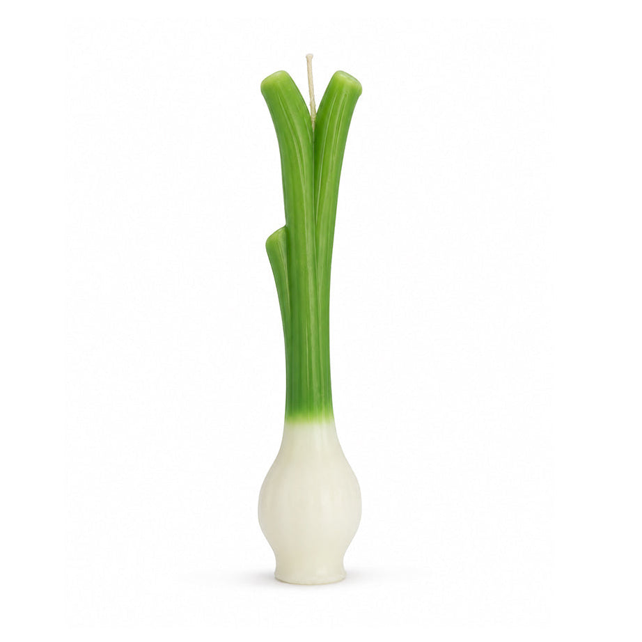 Spring onion-shaped freestanding novelty candle by Quite Nice London, a quirky decorative candle for food lovers.