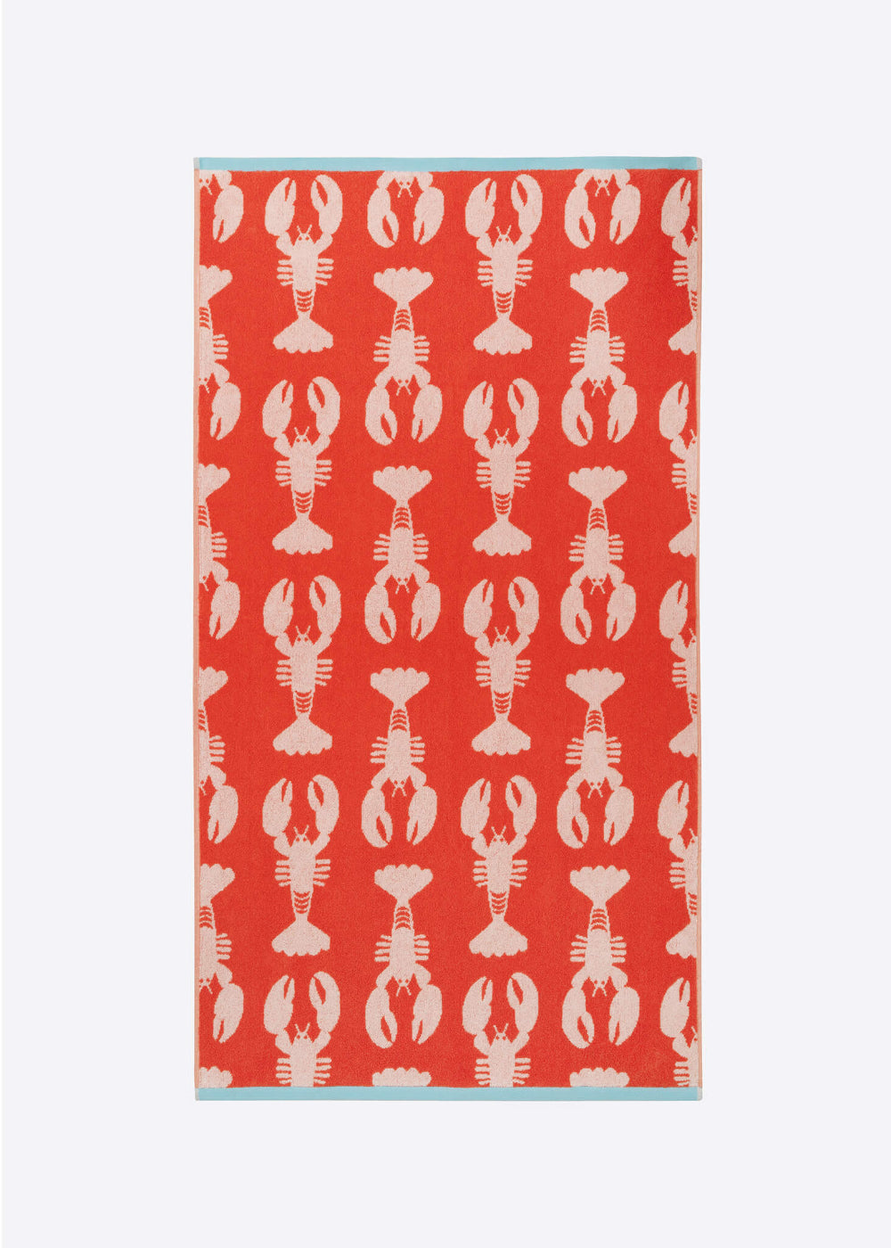 Bath Towel with lobster pattern on a red background