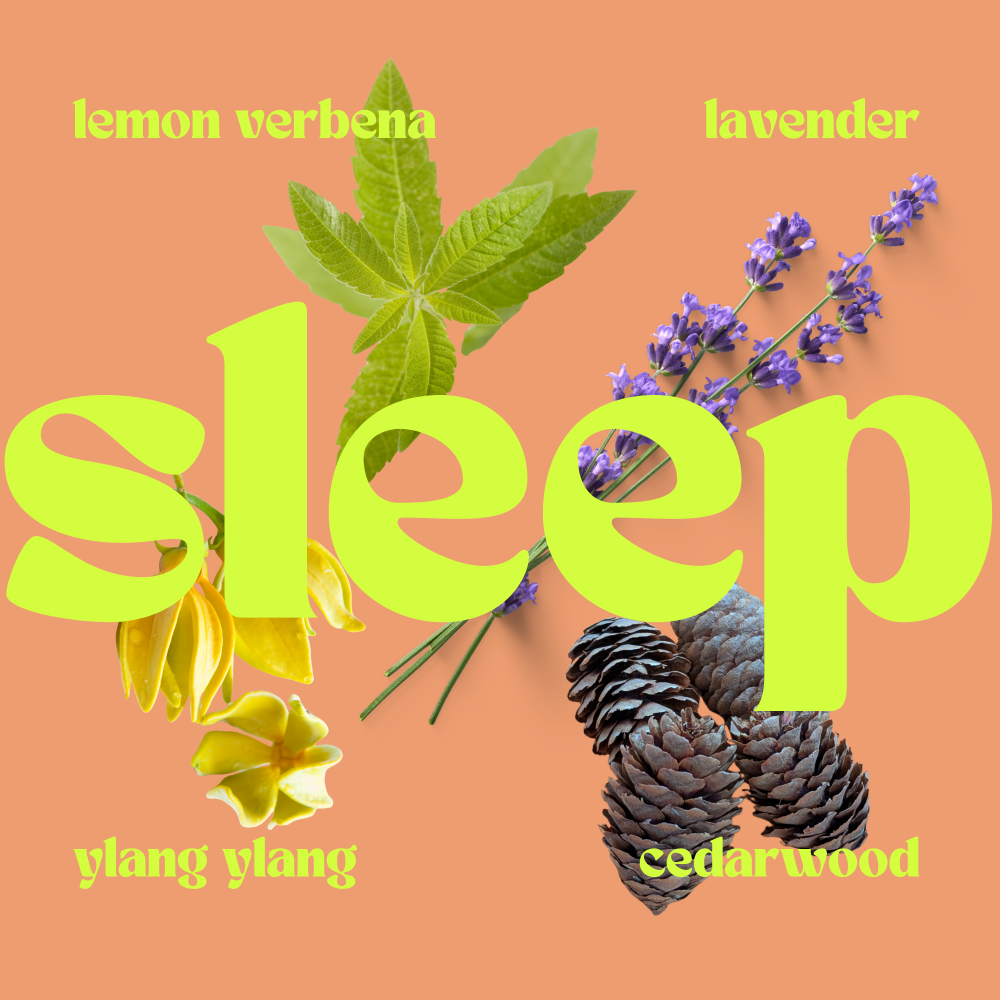 Spices and herbs with 'sleep' text on a peach background airo relaxtion gift set